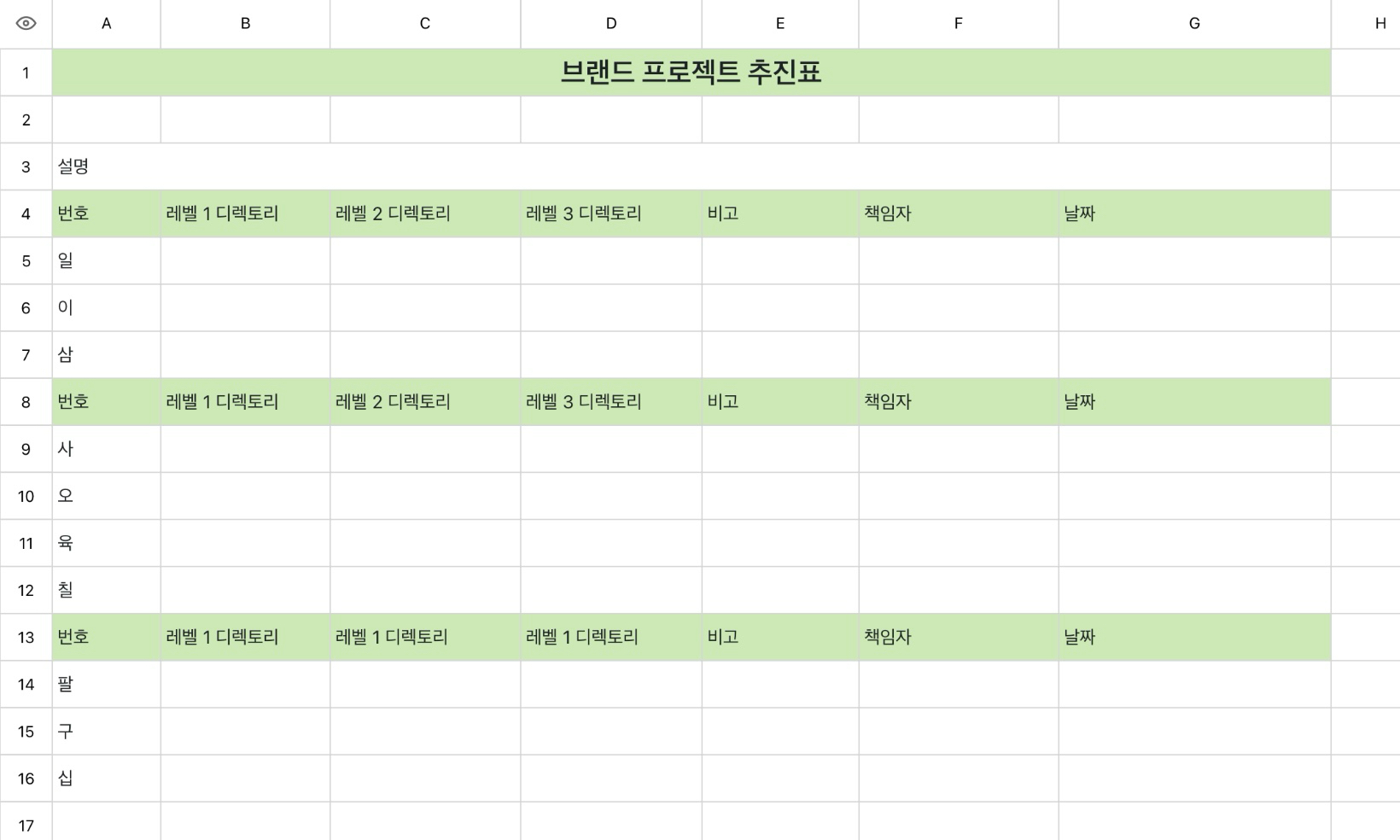 브랜드 프로젝트 추진표